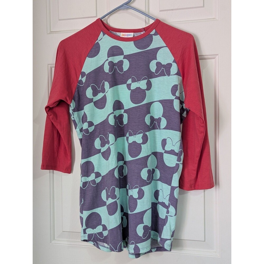 Lularoe Disney Minnie Mouse Baseball T-Shirt Women's Small Teal Red Stretch
